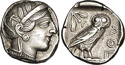 Athenian tetradrachm representing the goddess Athena