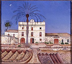 Joan Miró, 1918, La casa de la palmera (The House with the Palm Tree), oil on canvas, 65 x 73 cm, Museo Nacional Centro de Arte Reina Sofía. Exhibited at Galerie La Licorne, Paris, 1921, reproduced in the catalogue[16]