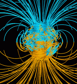 Computer simulation of the Earth's magnetic field in a period of normal polarity between reversals[22]