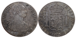 Silver coin: 8 reales Carlos IV, Viceroyalty of Peru – 1800[17]