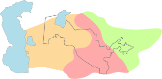 Areas of three Uzbek Polities ruled in Central Asia in the middle of the 19th century