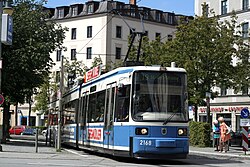 A class R2 Straßenbahn (Tram) on route 19 at Ostbahnhof
