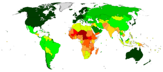 World map of countries by Human Development Index categories in increments of 0.050 (based on 2019 data, published in 2020) ≥ 0.900 0.850–0.899 0.800–0.849 0.750–0.799 0.700–0.749 0.650–0.699 0.600–0.649 0.550–0.599 0.500–0.549 0.450–0.499 0.400–0.449 ≤ 0.399 Data unavailable