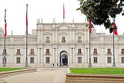 The Colonial Neoclassical Palacio de La Moneda in Santiago, built between 1784 and 1805, is the seat of the President of Chile.