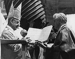 Paul VI making Joseph Ratzinger (the future Pope Benedict XVI) a cardinal in 1977