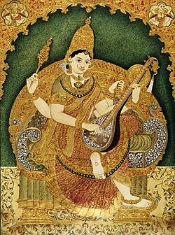 19th Century Mysore Painting of Goddess Saraswathi
