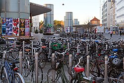 The extensive use of bicycles in Copenhagen illustrated here at the Nørreport railway station