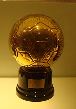 Ronaldo's 1997 Ballon d'Or trophy. He remains its youngest recipient.