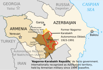 The final borders of the Nagorno-Karabakh conflict after the 1994 ceasefire was signed