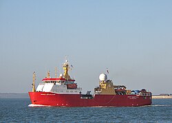 RRS Ernest Shackleton outward bound from Portsmouth, UK, 12 November 2008