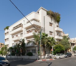 A Bauhaus-style building with "thermometer" windows on Pines Street in Tel Aviv