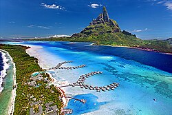 Aerial view of Bora Bora in French Polynesia