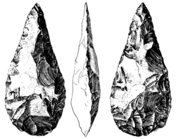 Finely worked lanceate hand axe from the San Isidro site near Madrid