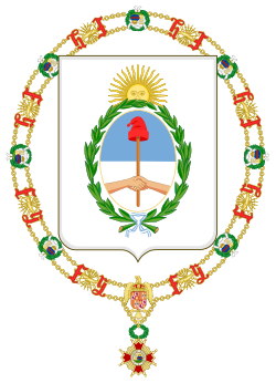 Coat of arms of Arturo Frondizi as Knight Collar of the Order of Isabella the Catholic (Spain).