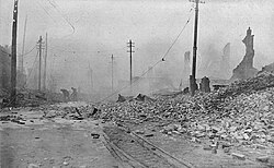 The Great Baltimore Fire in 1904 photographed from Pratt and Gay streets; the fire destroyed over 1,500 buildings in 30 hours.