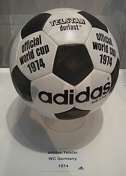 One of two official match footballs of the FIFA World Cup 1974 – the Adidas Telstar durlast. The other, was the all-white Adidas Chile durlast