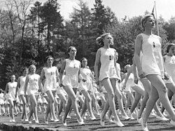 Young women of the Bund Deutscher Mädel (League of German Girls) practising gymnastics in 1941