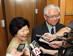 Mary Chee Bee Kiang and Tan at a press conference in 2011