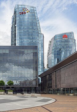 Telia (skyscraper with the old Teo LT logo) and Huawei headquarters in Vilnius