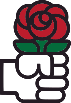 The fist and rose, a common symbol of democratic socialism and social democracy