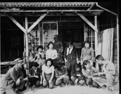 Korean comfort women on Okinawa being interviewed by U.S. marines after liberation