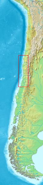 Chile's topography with the location of most of Chile's wine regions highlighted
