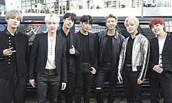BTS at the 45th American Music Awards shortly before making their US television debut on November 19, 2017