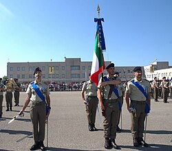 Regimental flag of the Italian Army's 17th Volunteer Training Regiment "Acqui" on parade in July 2024