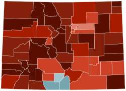 Map of counties in Colorado by racial plurality, per the 2020 U.S. census Legend Non-Hispanic White 40–50% 50–60% 60–70% 70–80% 80–90% Hispanic or Latino 40–50% 50–60%