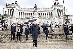President of Italian Republic Sergio Mattarella lays a laurel wreath on the Tomb of the Unknown Soldier in Rome, 2022.