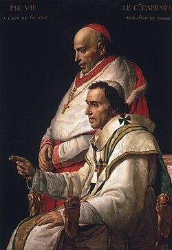 Pope Pius VII, bishop of Rome (seated), and Cardinal Giovanni Battista Caprara
