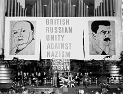 Huge portraits of Churchill and Stalin, Brisbane, Australia, 31 October 1941