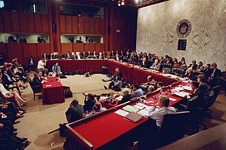 John Roberts giving testimony before the Senate Judiciary Committee during the 2005 hearings on his nomination to be chief justice