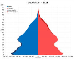 Population pyramid of Uzbekistan in 2023 (stage 3)