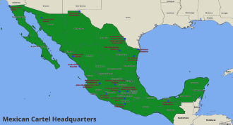 Headquarters of different drug cartels in Mexico