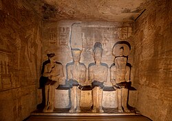 Abu Simbel temple, four statues of divinities inside the inner sanctuary