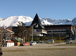 Building of the government of the province in the city of Ushuaia, with typical local architecture.