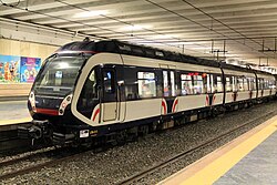 A Metrostar train at Napoli Garibaldi railway station on the Circumvesuviana railway network