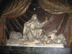 Tomb effigy of heart of King John II Casimir Vasa at Abbaye de Saint-Germain-des-Prés in Paris, showing removal of the crown