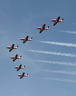 Royal Canadian Air Force Snowbirds flying in V formation at an air show