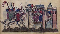 Siege of Sidon: Kitbuqa vs. Julian Grenier in 1260. From Hayton of Corycus, Fleur des histoires d'orient.