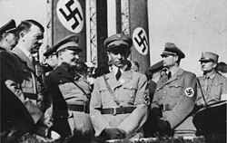 Hitler, Göring, Goebbels, and Rudolf Hess during a military parade in 1933