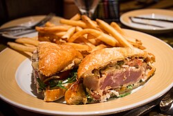 Escolar is sometimes difficult to distinguish from tuna when cooked. Unlike tuna, escolar is associated with keriorrhea and severe cramping following consumption.[92] In many restaurants, most fish labeled as tuna, white tuna, or albacore are mislabeled escolar.[93][94]