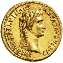 Ancient Roman golden coin of Augustus