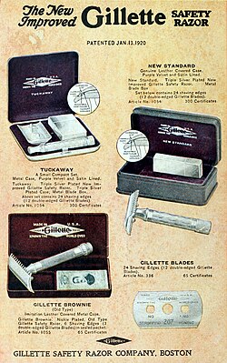 1922 advertisement for various New Improved and Old Type razor models