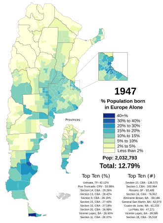 Proportion of foreign Europeans in each department as of the 1947 census.