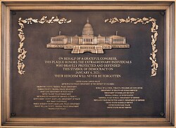 A commemorative plaque[32] honoring those who protected the United States Capitol on January 6, 2021 was placed on a wall inside the building five years later.[33]