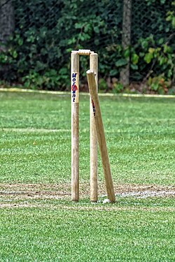 A wicket which has been disturbed from its normal position. For a hit wicket dismissal to occur, a batter must disturb the wicket with their own person or equipment.