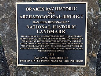National Historic Landmark commemorating Sir Francis Drake, Sebastian Rodriguez Cermeño, and Coast Miwok people at Point Reyes, California
