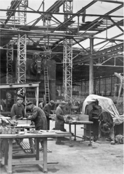 Concentration camp prisoners at a Messerschmitt AG aircraft factory, probably 1943